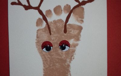carte de Noël empreinte de pied, renne de Noël