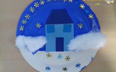 paysage hivernal  de nuit, Noël avec une assiette en carton