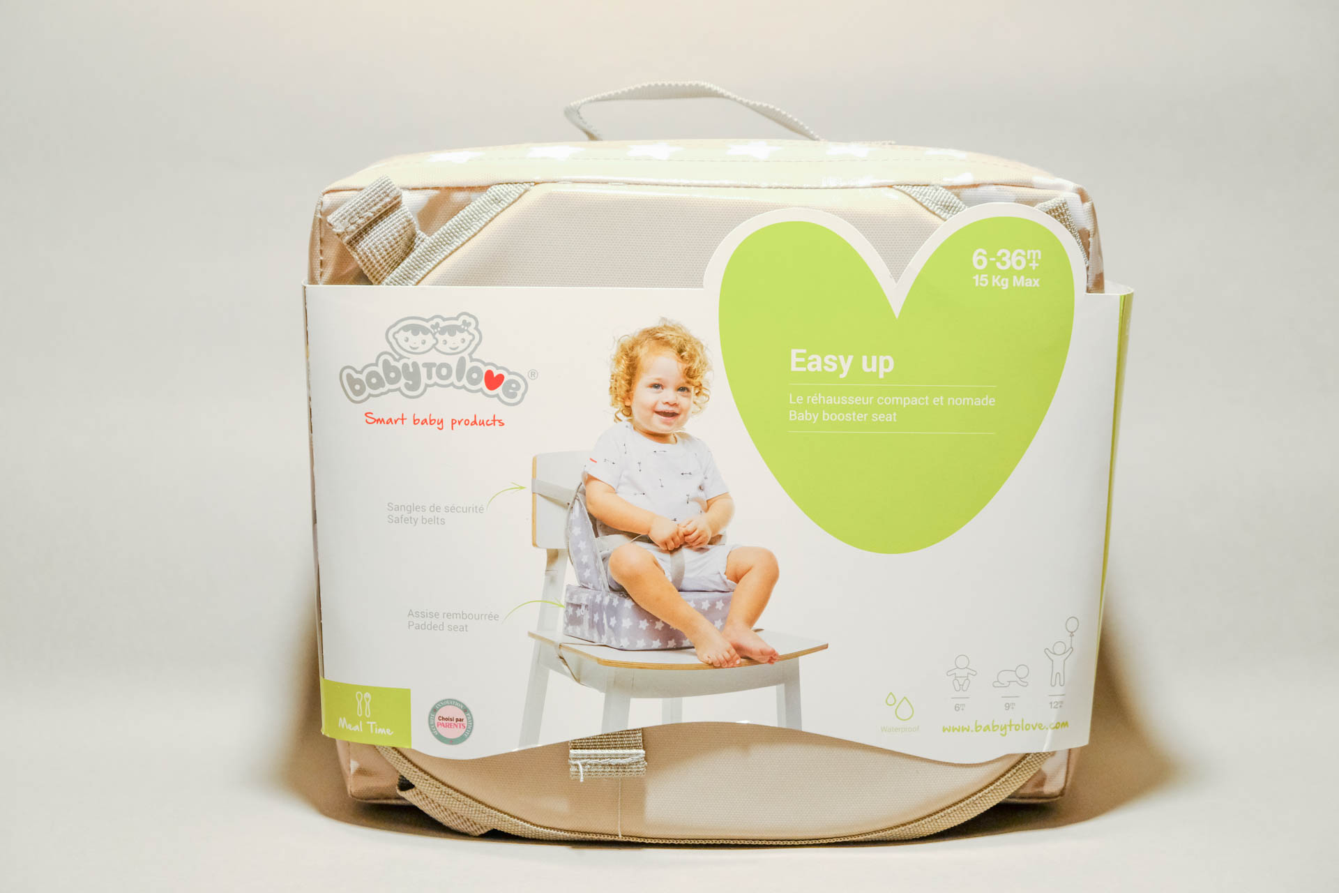 Rehausseur De Chaise Bébé Easy Up BabyToLove – Compact, Léger, Pliable, Harnais 3 Points, Blue Stripes